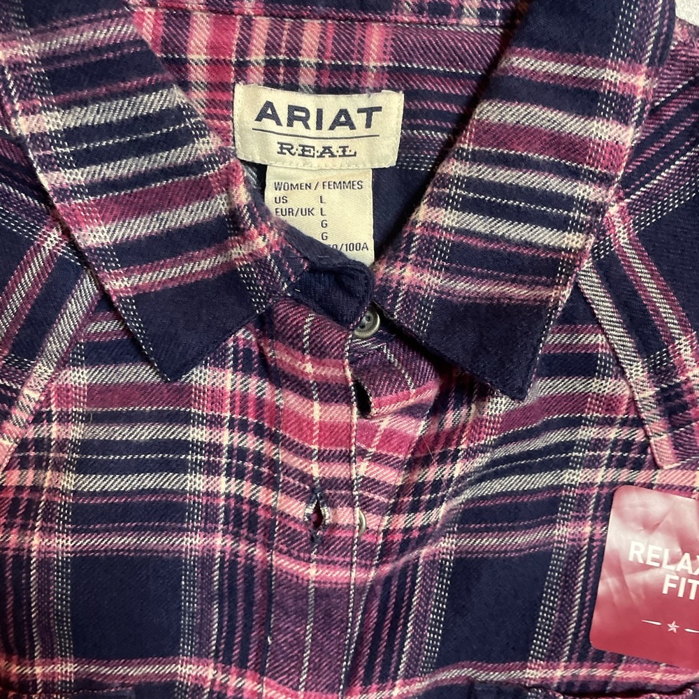 Ariat Real Billie Jean long sleeve Women's western snap Plaid Shirt size large - Picture 2 of 3